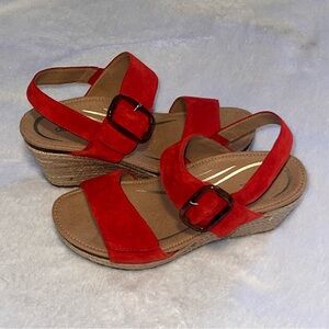 Aetrex Ashley Arch Support Wedge Sandals in Red Women’s Size 8.5